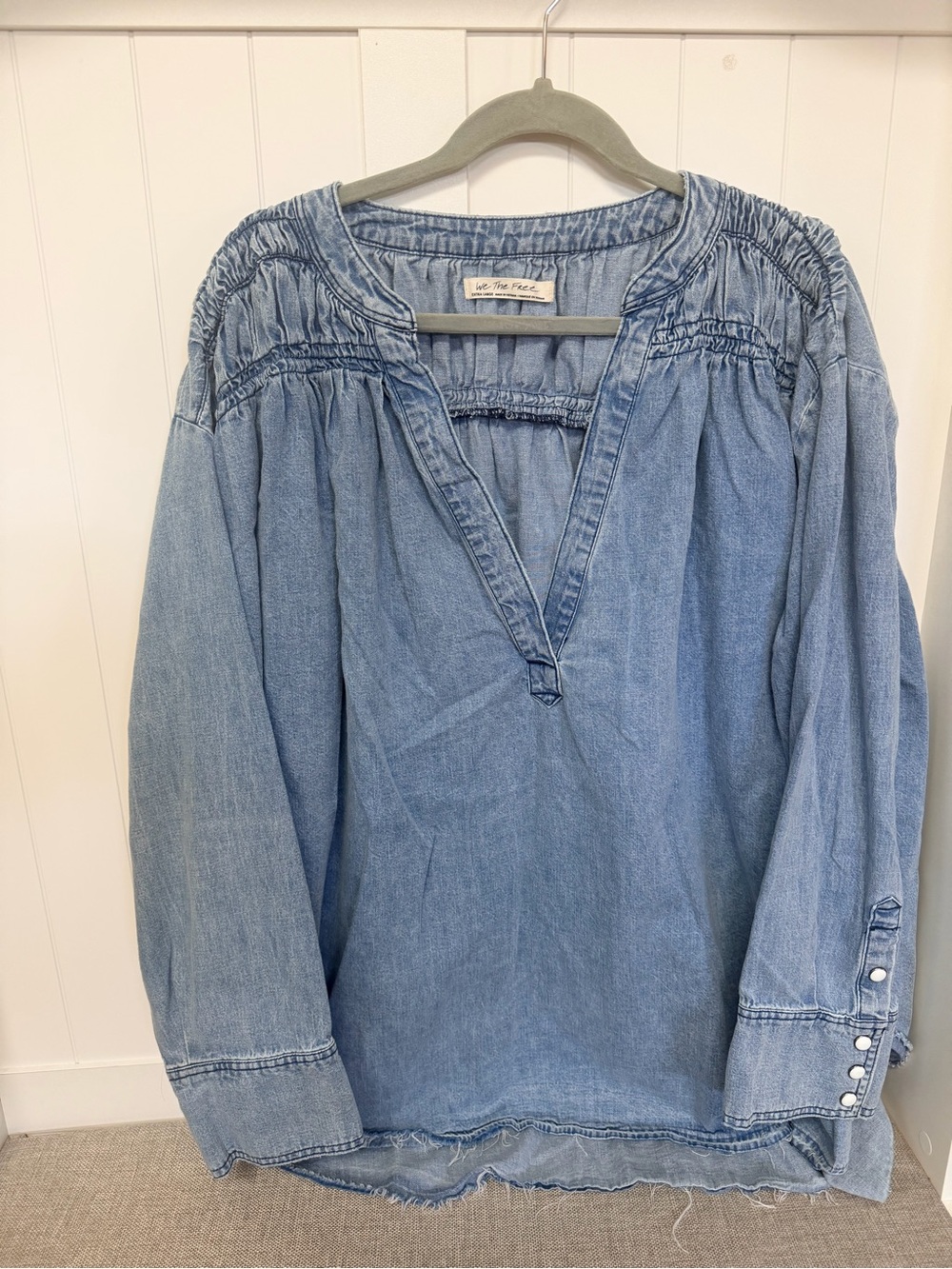 We The Free Light Blue Denim Oversized Peasant Tunic